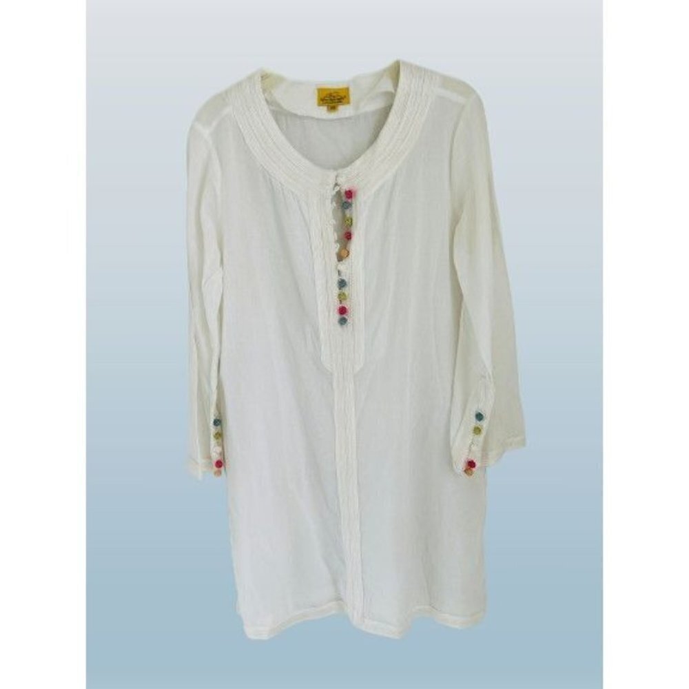 Roller Rabbit White Tunic Cotton Mini Dress Front Buttons Sz XSmall